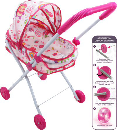 Cărucior Landou de Păpuși cu Roți Luminoase | image