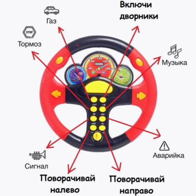 Volan Interactiv cu Sunete și Lumină pentru Copii, 22 cm, (culoare aleatorie)