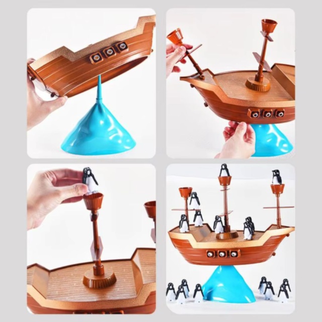 Joc de Echilibru Pirate Boat cu Pinguini, Dezvoltă Coordonarea și Răbdarea 