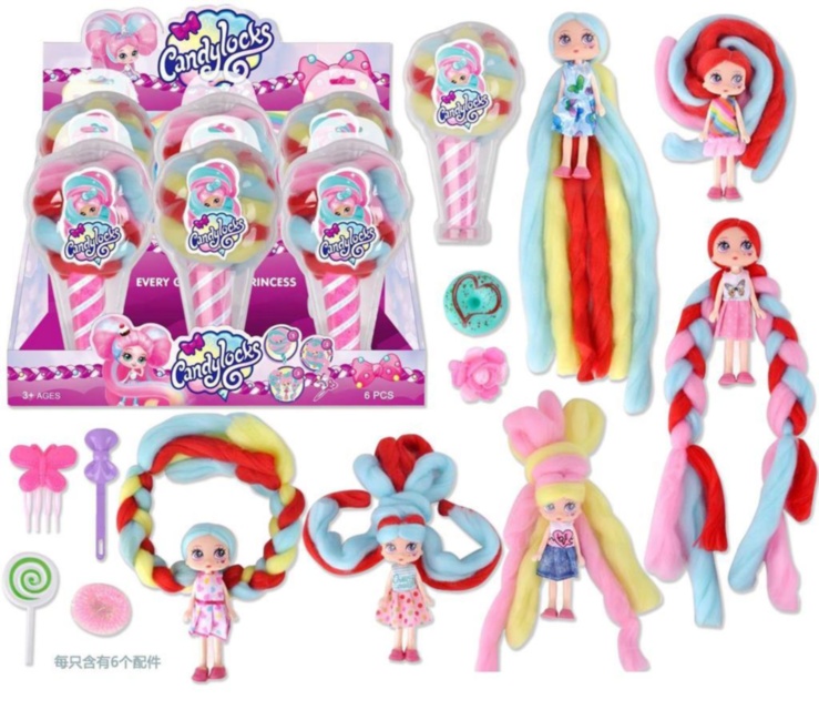 Păpușa Candylocks cu Părul de Vată de Zahăr, set 6buc, preț pentru 1 buc.