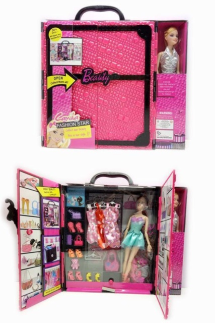 Papusa cu Garderobă, Set de Hăinuțe, Pantofiori și Accesorii pentru Păpuși