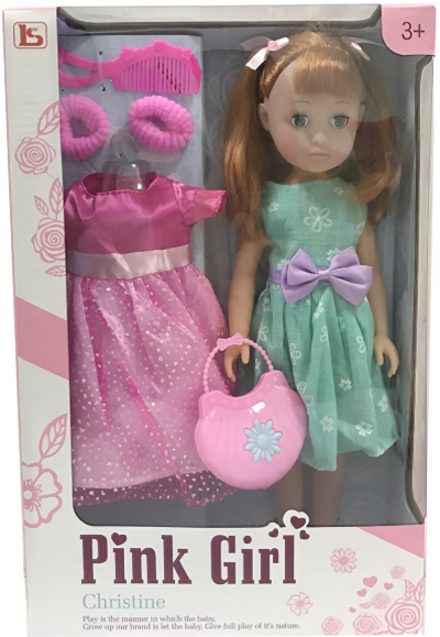 Păpușă cu 2 Ținute, Geantă și Pieptene, 37cm | image