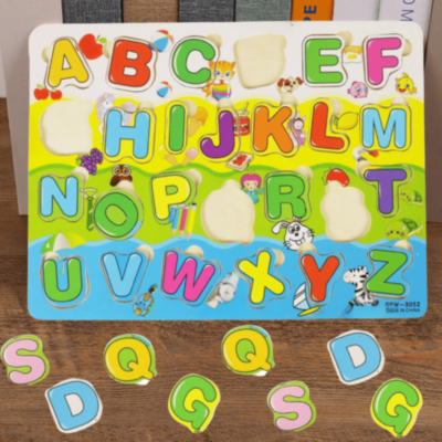 Puzzle din Lemn Alfabet – Litere Mari Colorate A-Z | image