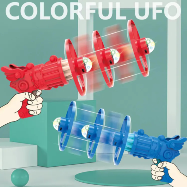 Set de Pistoale Zburătoare UFO cu Elice Luminoasă – Distracție Dublă pentru Copii