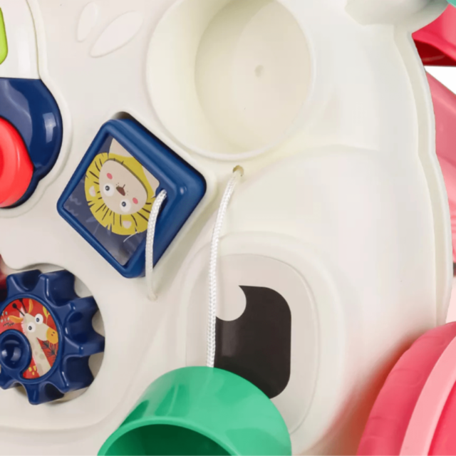 Centru 6 în 1 Roz pentru Bebeluși – Antemergător, Masă de Joacă și Trotinetă