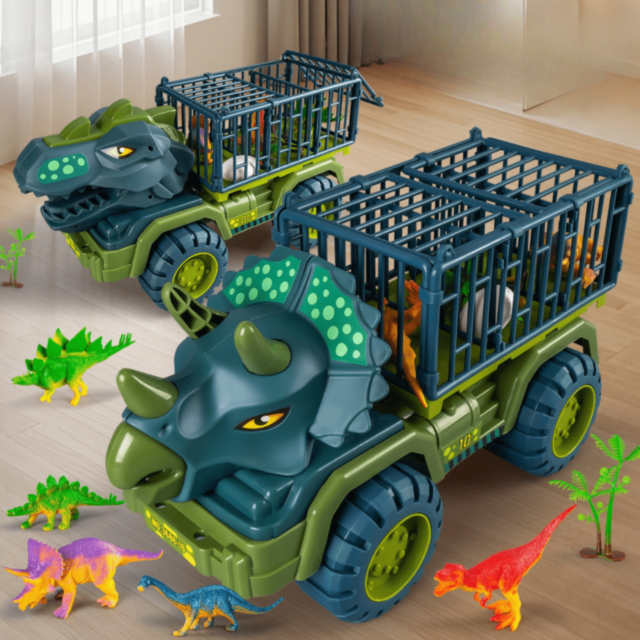 Camion Dinozaur cu Triceratops și Figurine Dino (model aleatoriu)