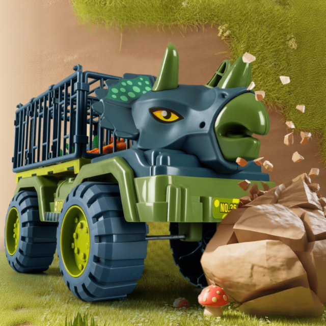 Camion Dinozaur cu Triceratops și Figurine Dino (model aleatoriu)