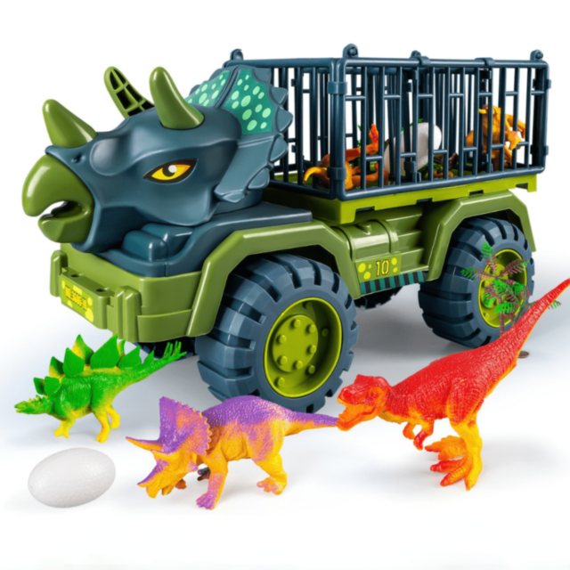 Camion Dinozaur cu Triceratops și Figurine Dino (model aleatoriu)