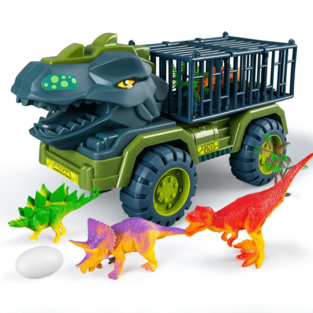 Camion Dinozaur cu Triceratops și Figurine Dino (model aleatoriu)