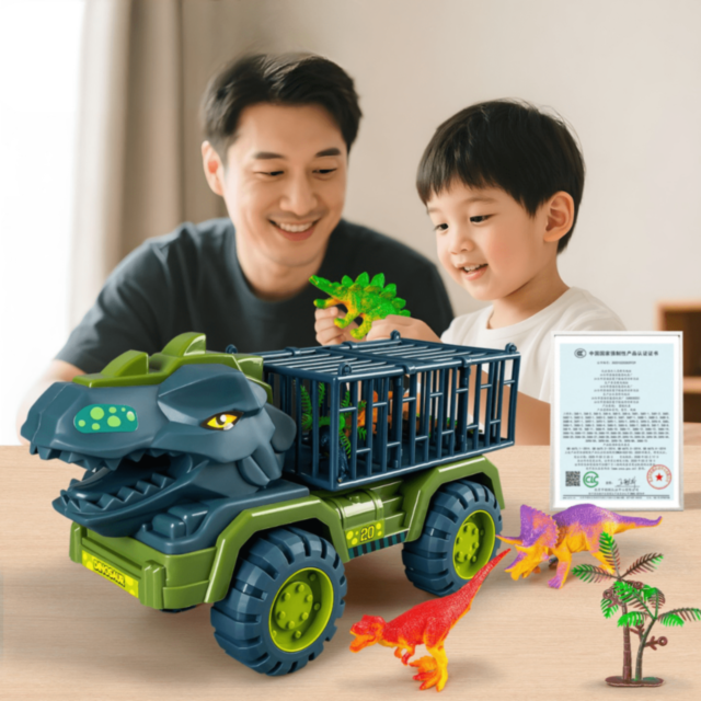 Camion Dinozaur cu Triceratops și Figurine Dino (model aleatoriu)