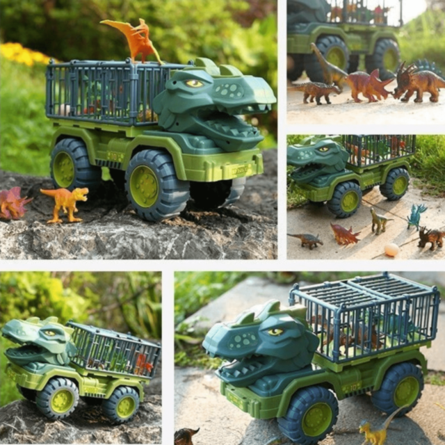 Camion Dinozaur cu Triceratops și Figurine Dino (model aleatoriu)