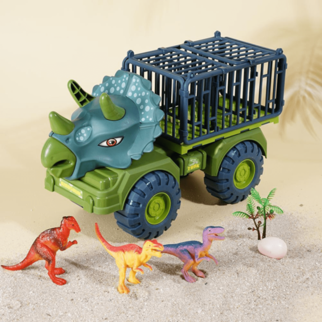 Camion Dinozaur cu Triceratops și Figurine Dino (model aleatoriu)