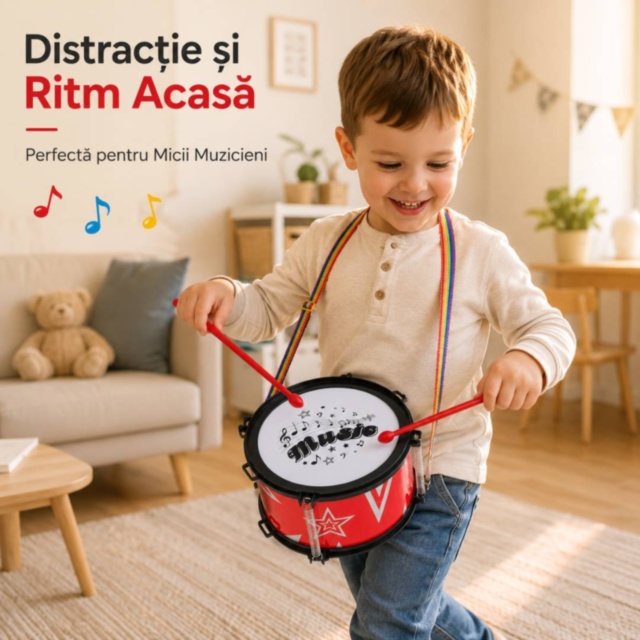 Tobă Muzicală pentru Copii cu Curea Reglabilă