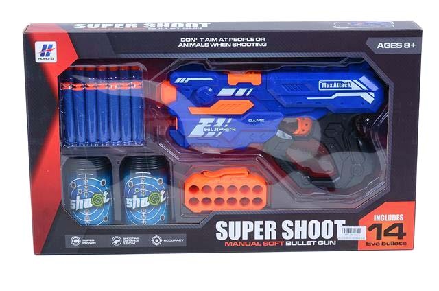 Pistol Blaster cu 14 Proiectile și 2 Conserve Țintă