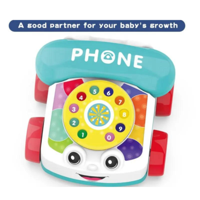 Telefon de jucărie cu roți și ață de tras – culori vesele