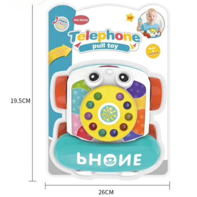 Telefon de jucărie cu roți și ață de tras – culori vesele