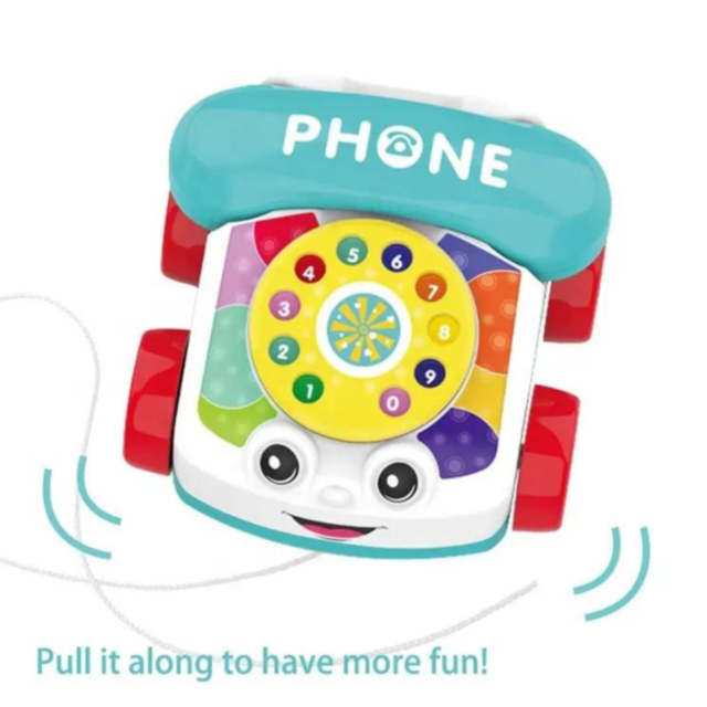 Telefon de jucărie cu roți și ață de tras – culori vesele