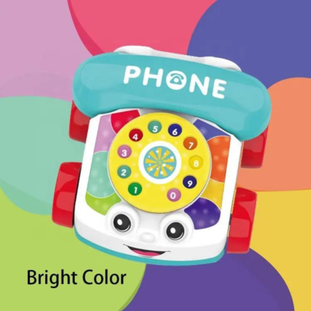 Telefon de jucărie cu roți și ață de tras – culori vesele