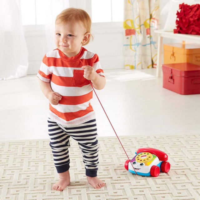 Telefon de jucărie cu roți și ață de tras – culori vesele