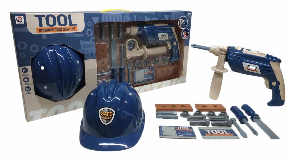 Set Unelte de Construcție cu Cască și Bormașină Electrică