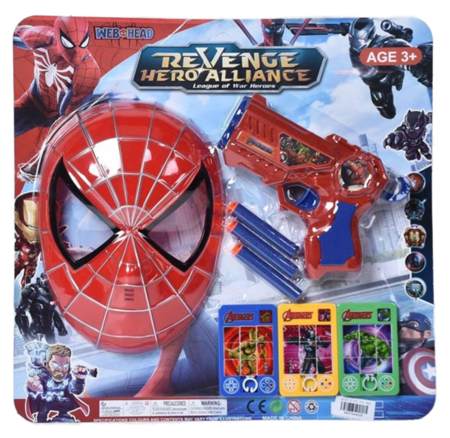 Set Mască Spider Man cu Pistol și Puzzle