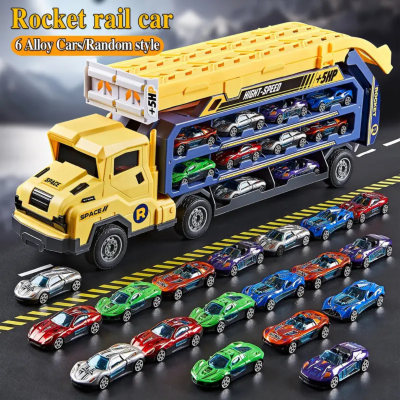 Camion Transporter cu Piste de Curse și Mașinuțe – Model „Rocket” (galben) | image