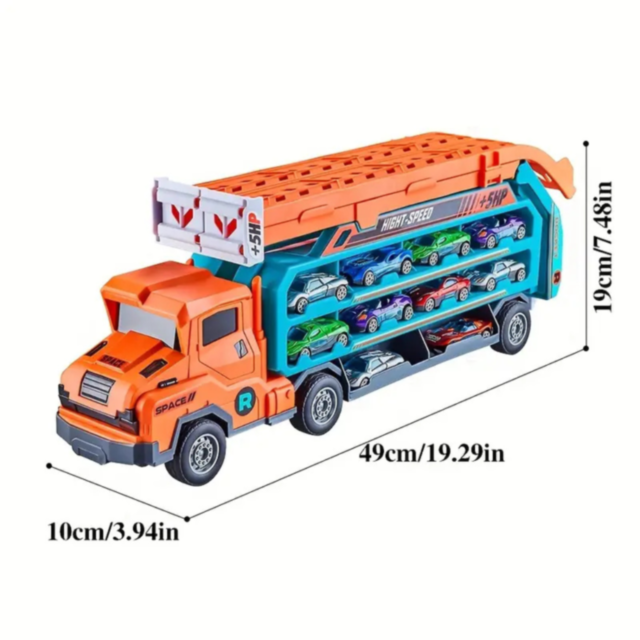 Camion Transporter cu Piste de Curse și Mașinuțe – Model „Rocket” (galben)