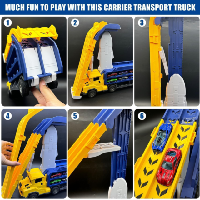 Camion Transporter cu Piste de Curse și Mașinuțe – Model „Rocket” (galben)