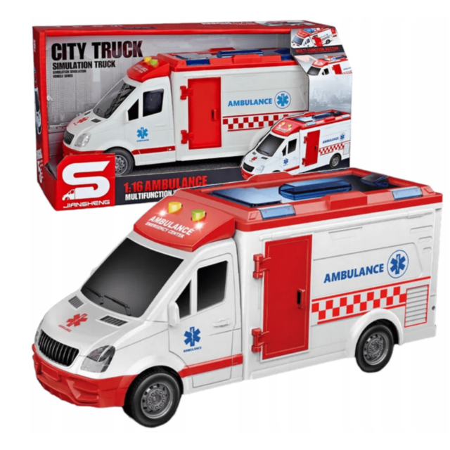 Ambulanță Jucărie cu Lumini, Sunete și Targă