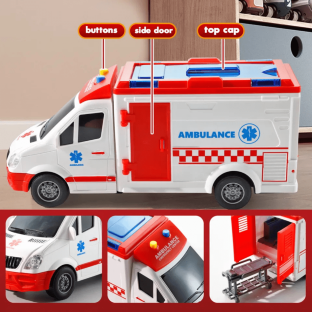 Ambulanță Jucărie cu Lumini, Sunete și Targă