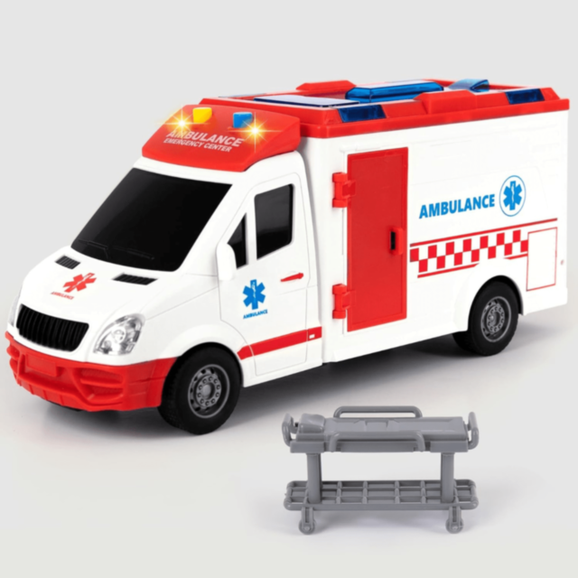 Ambulanță Jucărie cu Lumini, Sunete și Targă