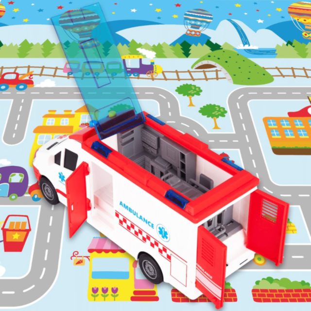 Ambulanță Jucărie cu Lumini, Sunete și Targă