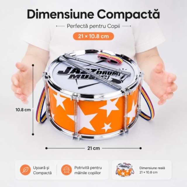 Tobă Muzicală pentru Copii cu Curea și Bețe