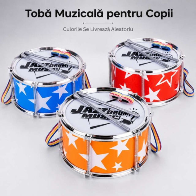 Tobă Muzicală pentru Copii cu Curea și Bețe