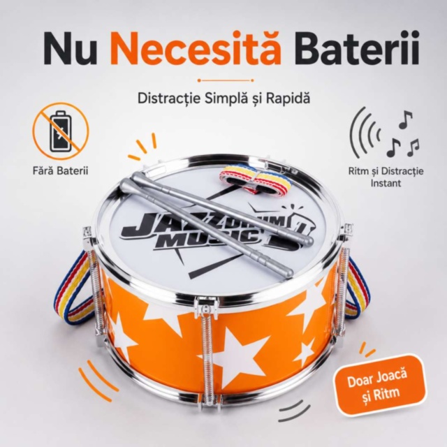 Tobă Muzicală pentru Copii cu Curea și Bețe