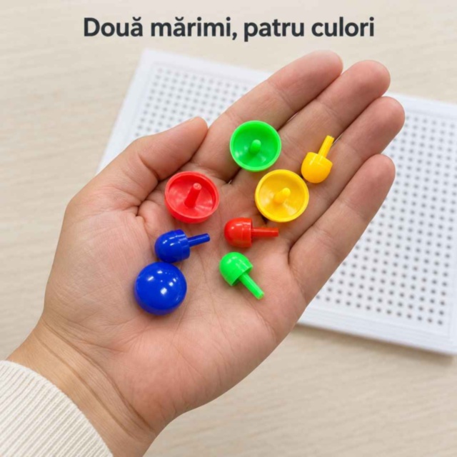 Joc mozaic cu piese colorate și tablă perforată