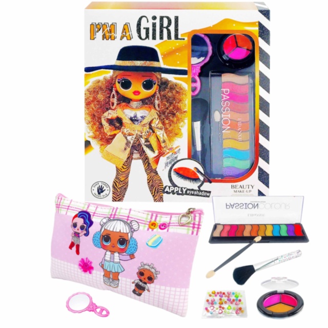 Trusa de Farduri cu Oglindă, Pensulă Machiaj și Gentuță