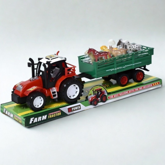 Tractor cu Remorcă și Animale de Fermă (culoare aleatorie)