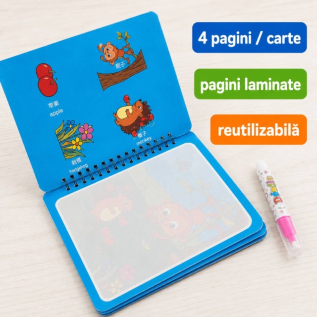 Carte reutilizabilă de colorat cu apă și pix inclus