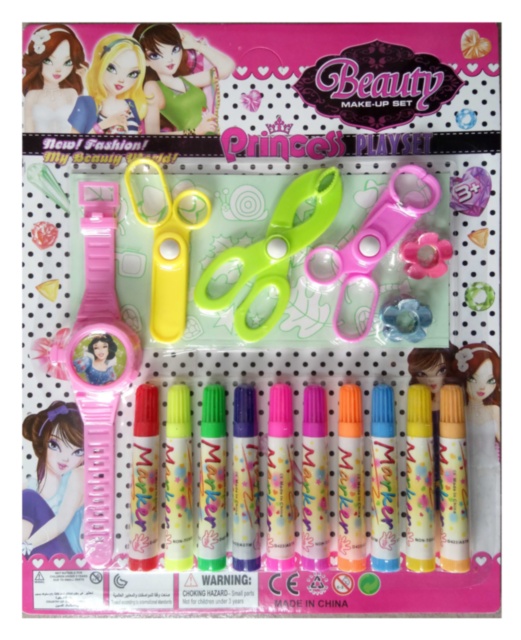 Set 10 Carioci Colorate cu Foarfece și Ceas