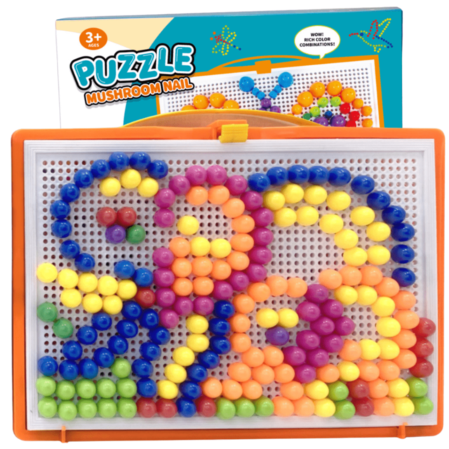 Puzzle Mozaic Ciupercuțe Montessori Colorate cu Planșă (culoare aleatorie)