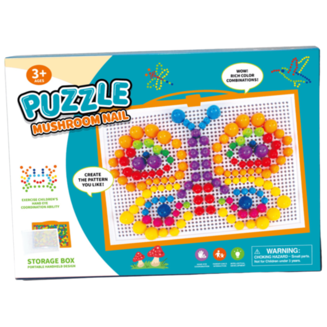 Puzzle Mozaic Ciupercuțe Montessori Colorate cu Planșă (culoare aleatorie)