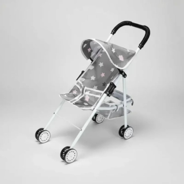 Cărucior pentru Păpuși Pliabil cu Copertină și Coș
