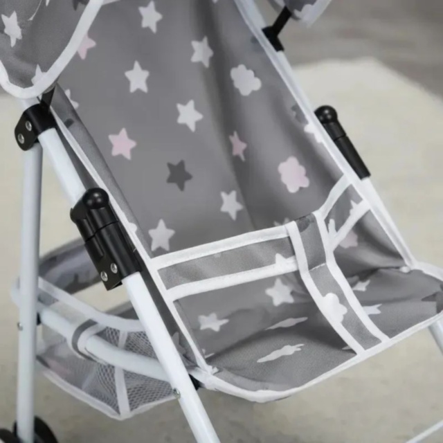 Cărucior pentru Păpuși Pliabil cu Copertină și Coș