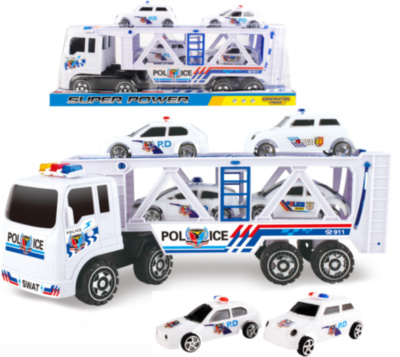 Camion cu Trailer și 4 Mașinuțe de Poliție, 34cm   | image
