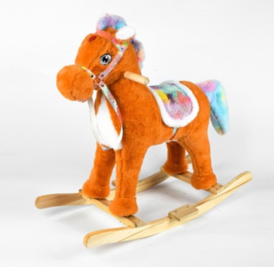 Căluț Balansoar Lemn + Pluș, cu melodii și luminițe | image