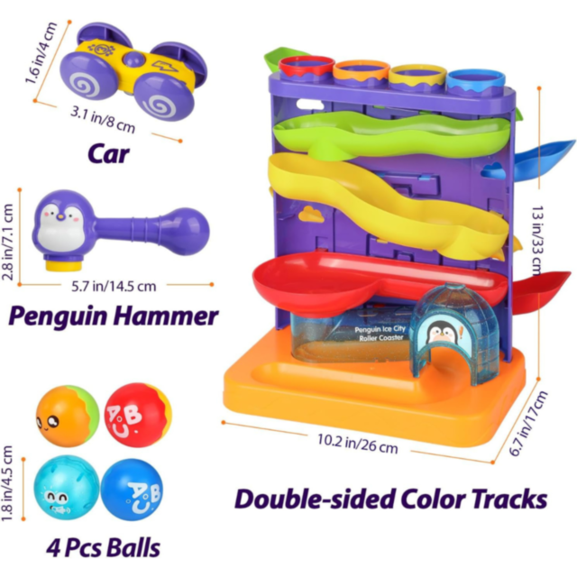 Roller Coaster Pinguin cu Roti și Bile Colorate