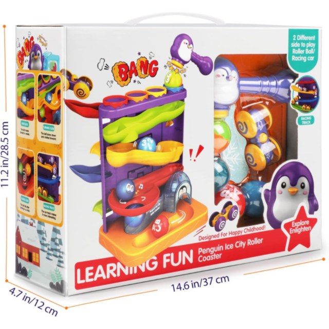 Roller Coaster Pinguin cu Roti și Bile Colorate