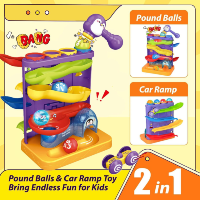 Roller Coaster Pinguin cu Roti și Bile Colorate