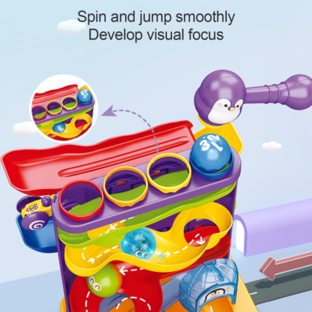 Roller Coaster Pinguin cu Roti și Bile Colorate